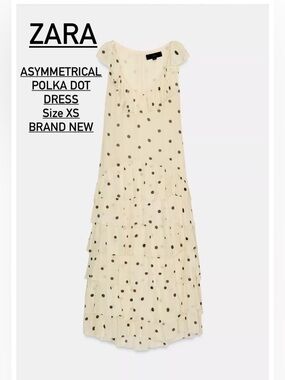 Zara Cream Dress with Black Polka Dots — Asymmetrical Tiered Ruffles